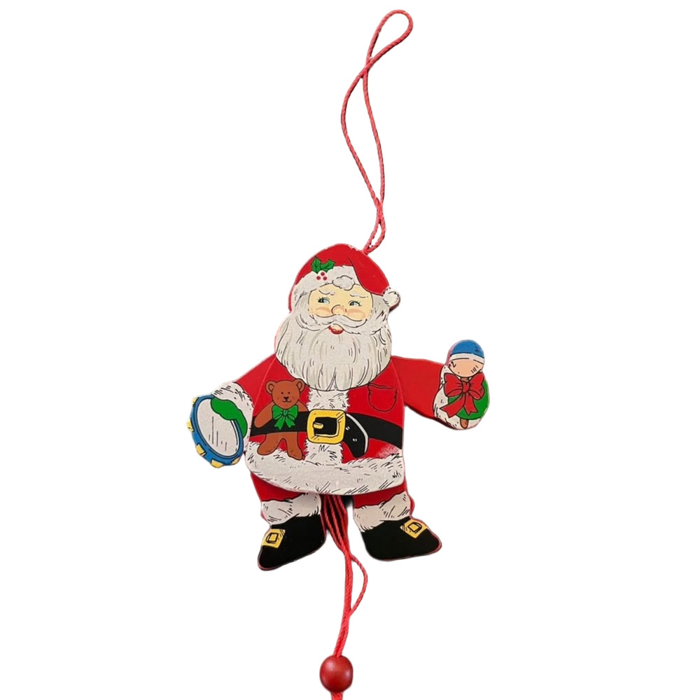 Vintage 1990 NCE Wood Santa Jumping Jack Magnet Ornament Pull String